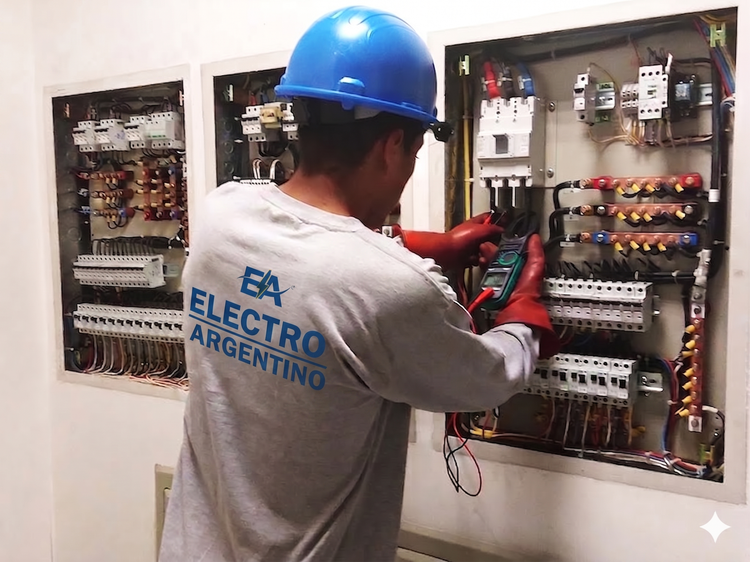 Electricista trabajando en un tablero eléctrico — Electro Argentino